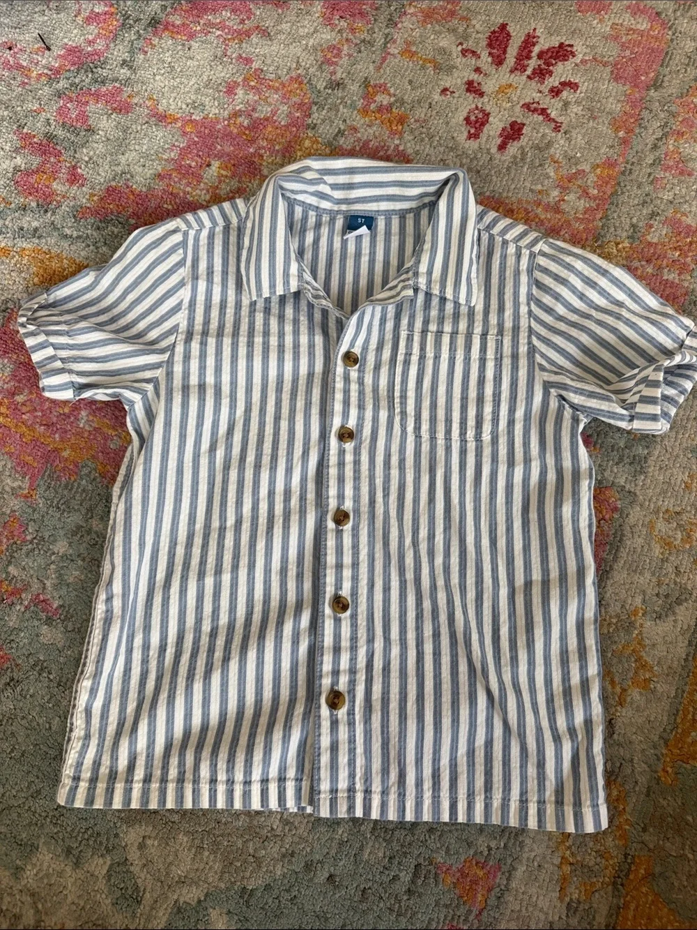 Old Navy Blue and White Striped Button-Down Kids Shirt EUC